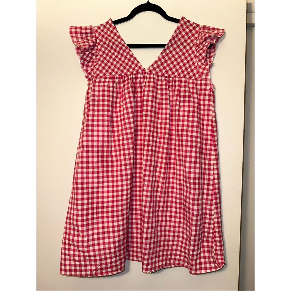 SHEIN Women’s Medium Ruffle Sleeve Mini Dress Pink White Picnic Gingham EUC